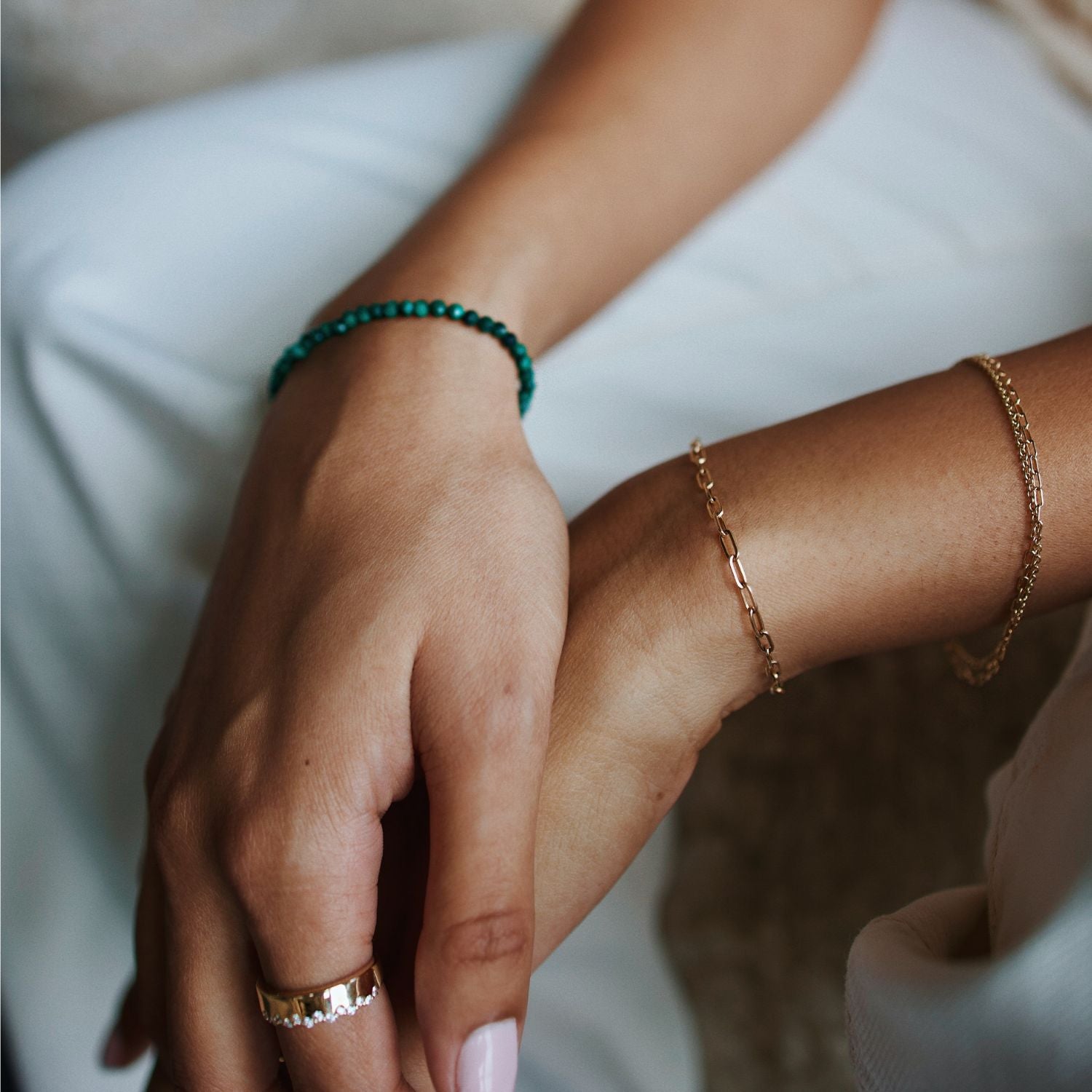 14K Solid Gold Malachite Bracelet