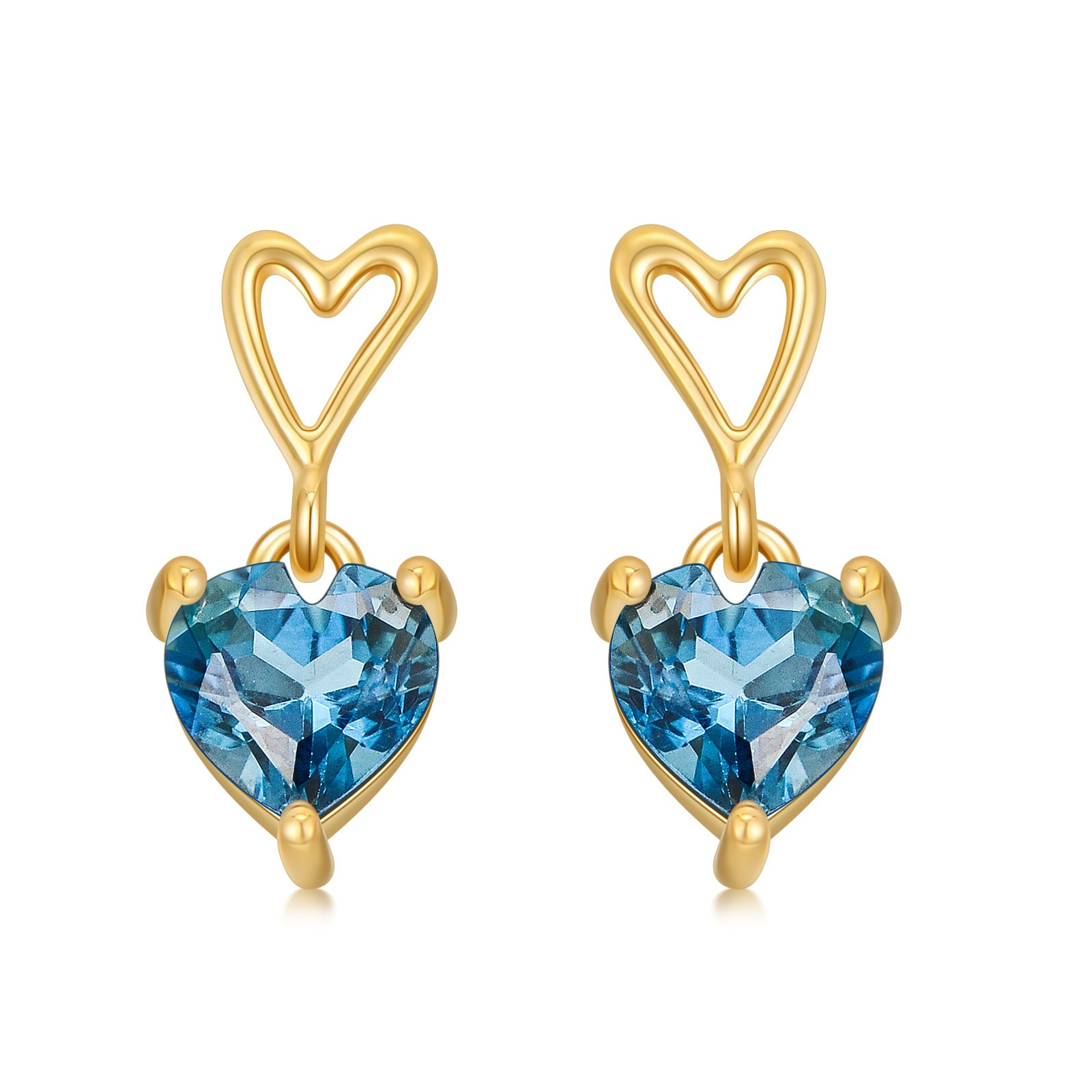 14K Solid Gold Natural London Blue Topaz Drop Earrings for Women Mom