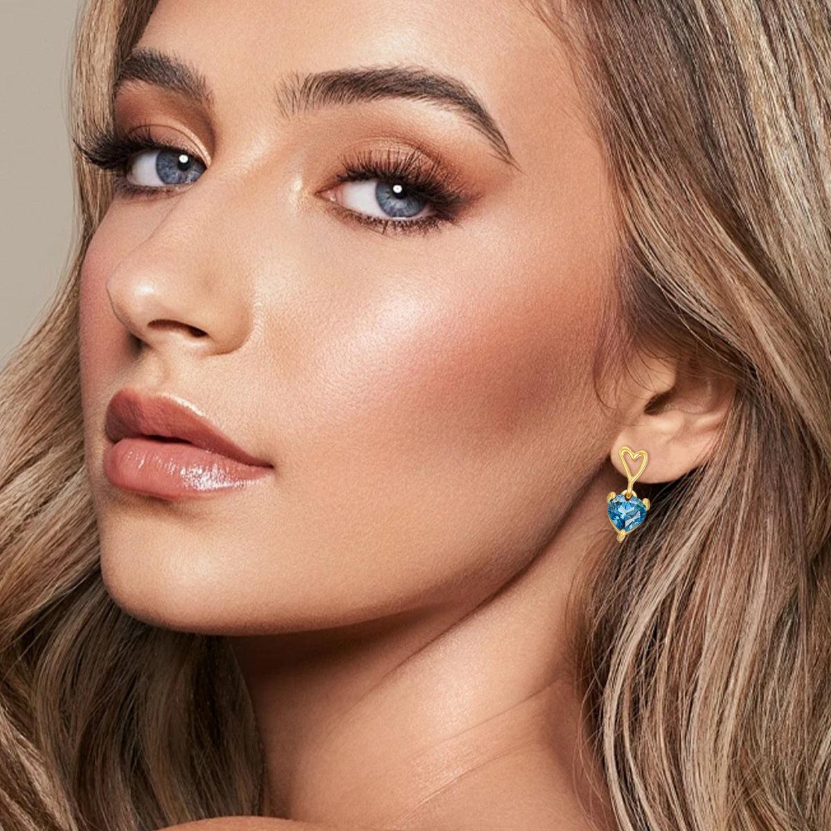 14K Solid Gold Natural London Blue Topaz Drop Earrings for Women Mom