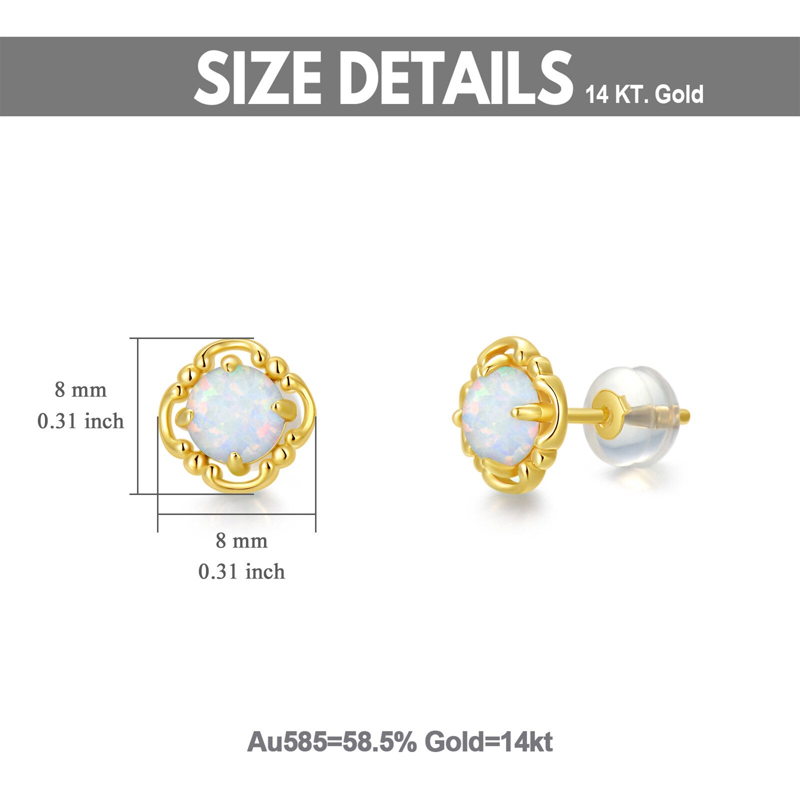 14K Gold Opal Stud Earrings