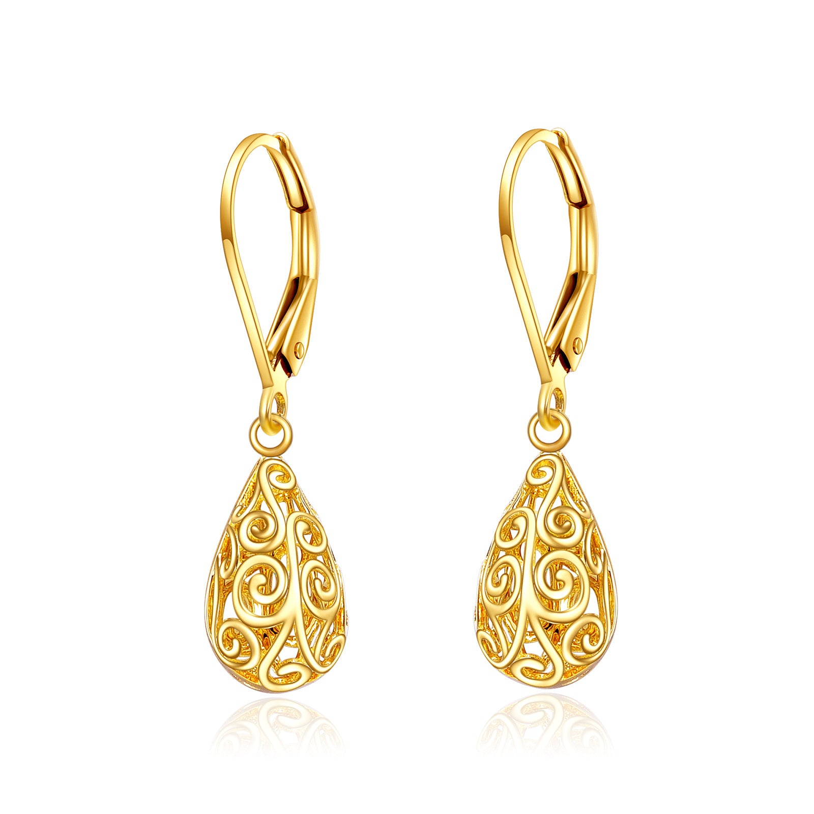 14K Gold Drop Shape & Filament Drop Earrings