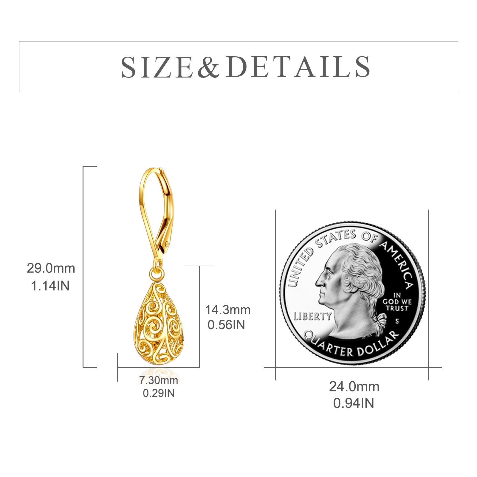 14K Gold Drop Shape & Filament Drop Earrings