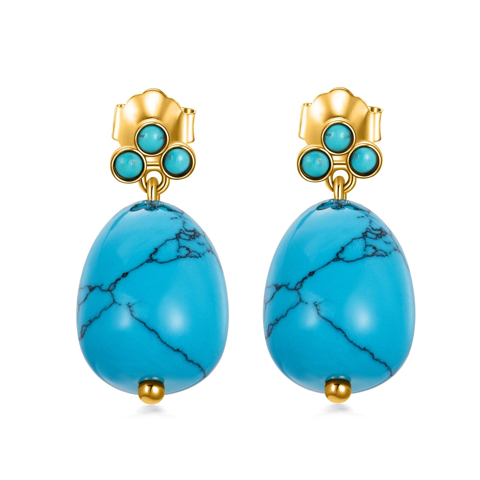 14K Solid Gold Turquoise Earrings For Women,Dangle Drop Turquoise Earrings Vintage