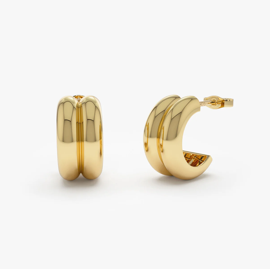 14k Solid Gold Twin C Hoops