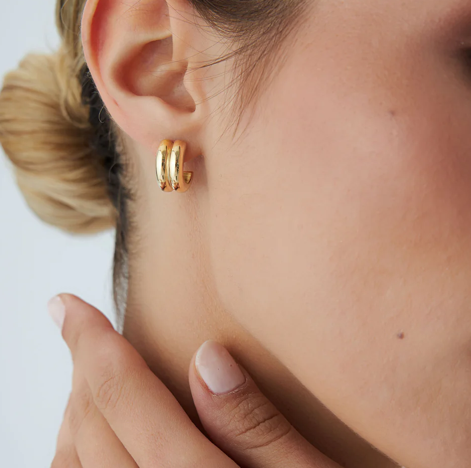 14k Solid Gold Twin C Hoops