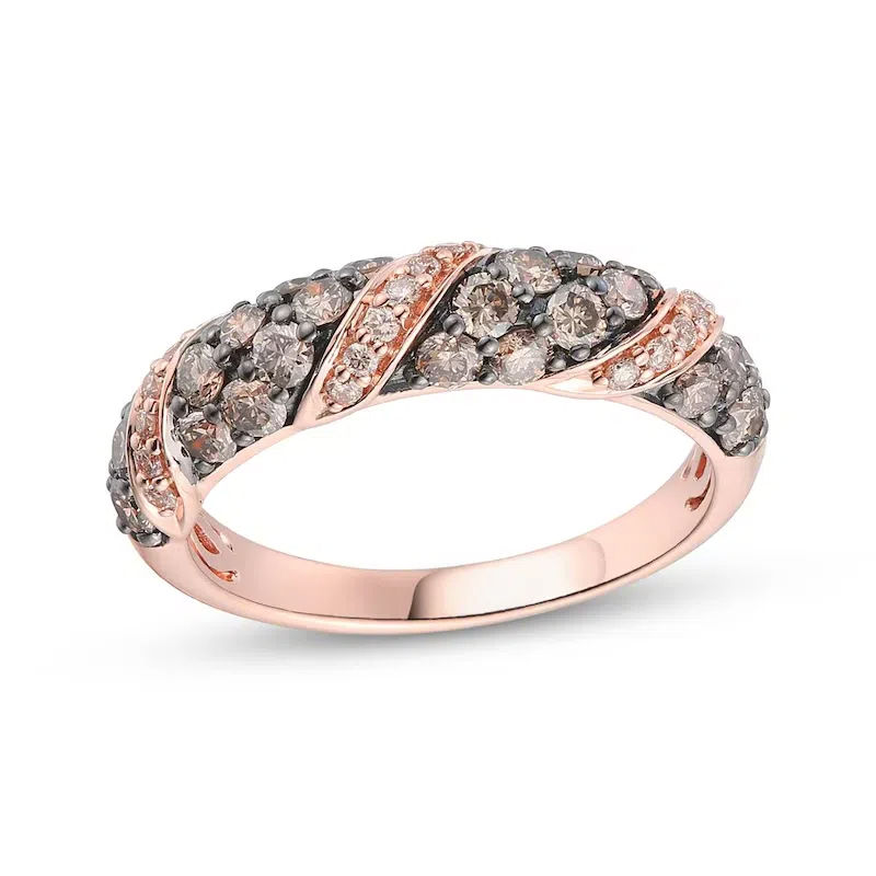 14K Rose Gold Round Cut Diamond Stackable Ring Fancy Color I1 Clarity 3EX IGI Certified