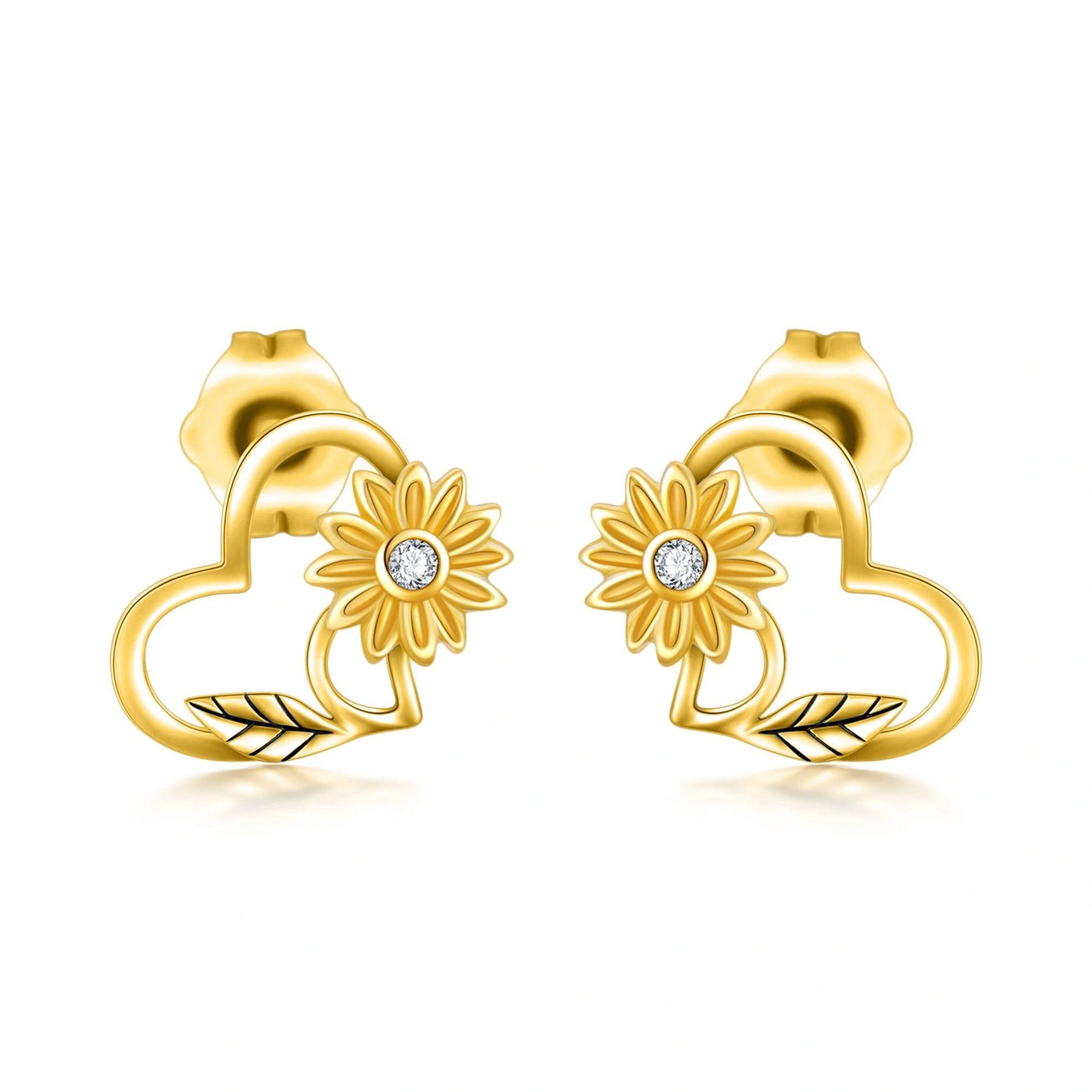 14K Gold Sunflower Stud Earrings