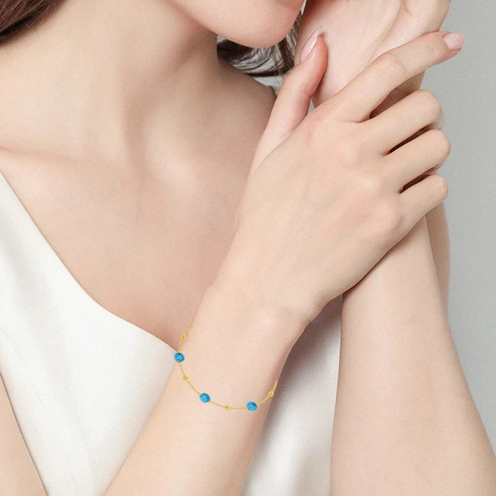 14K Turquoise Crystal Beads Bracelet