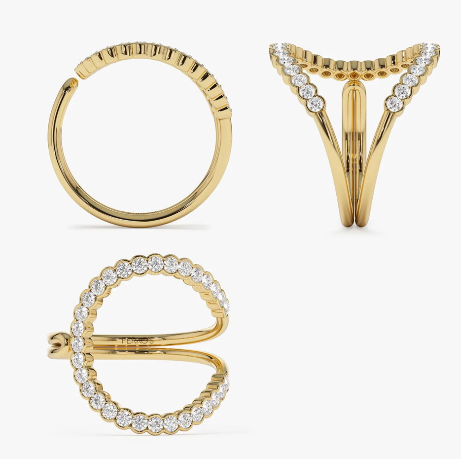 14k Unique Half Bezel 0.55 CT Diamond Ring