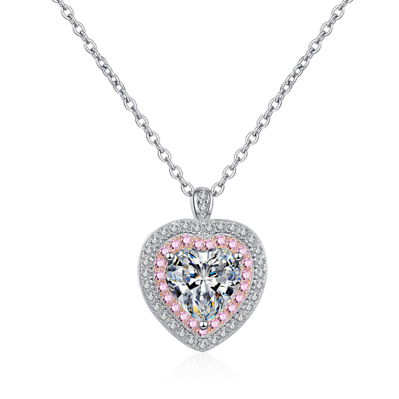 14K White Gold 1CT Lab Created Diamond Heart Pendant Necklace