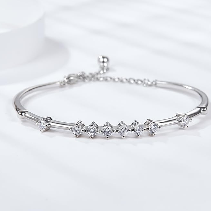 14K White Gold 1CT Lab Created Diamond Plain Bangle Bracelet