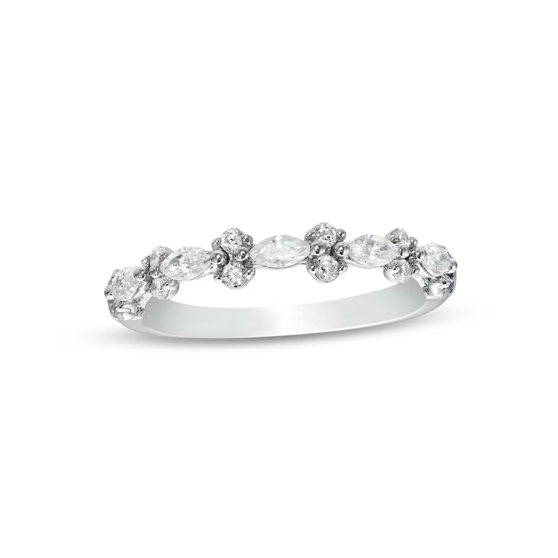 14K White Gold 0.5 CT. T.W. Round Marquise Diamond Wedding Ring D Color VVS1-VS1 Clarity 3EX
