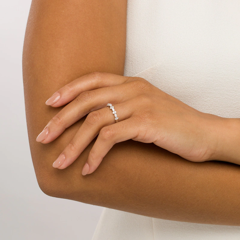 14K White Gold 0.5 CT. T.W. Round Marquise Diamond Wedding Ring D Color VVS1-VS1 Clarity 3EX