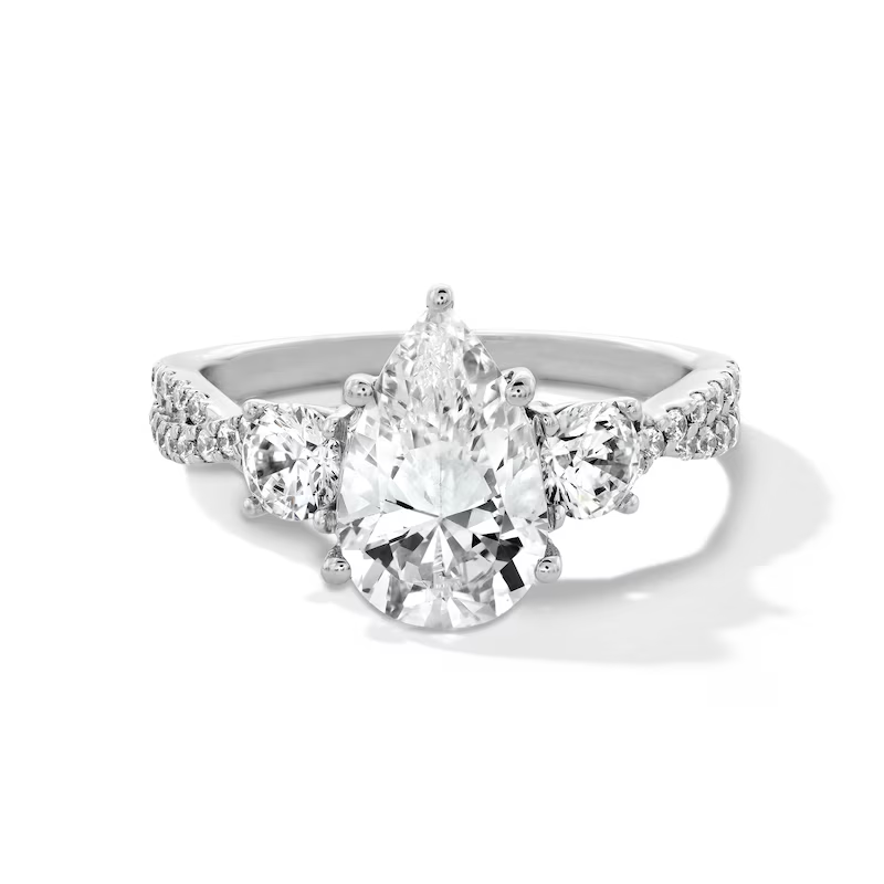 14K White Gold 1 to 3.5 CT. T.W Pear Cut Cut Lab Created Diamond Engagement Ring D VVS1-VS1 Clarity 3EX IGI Certified