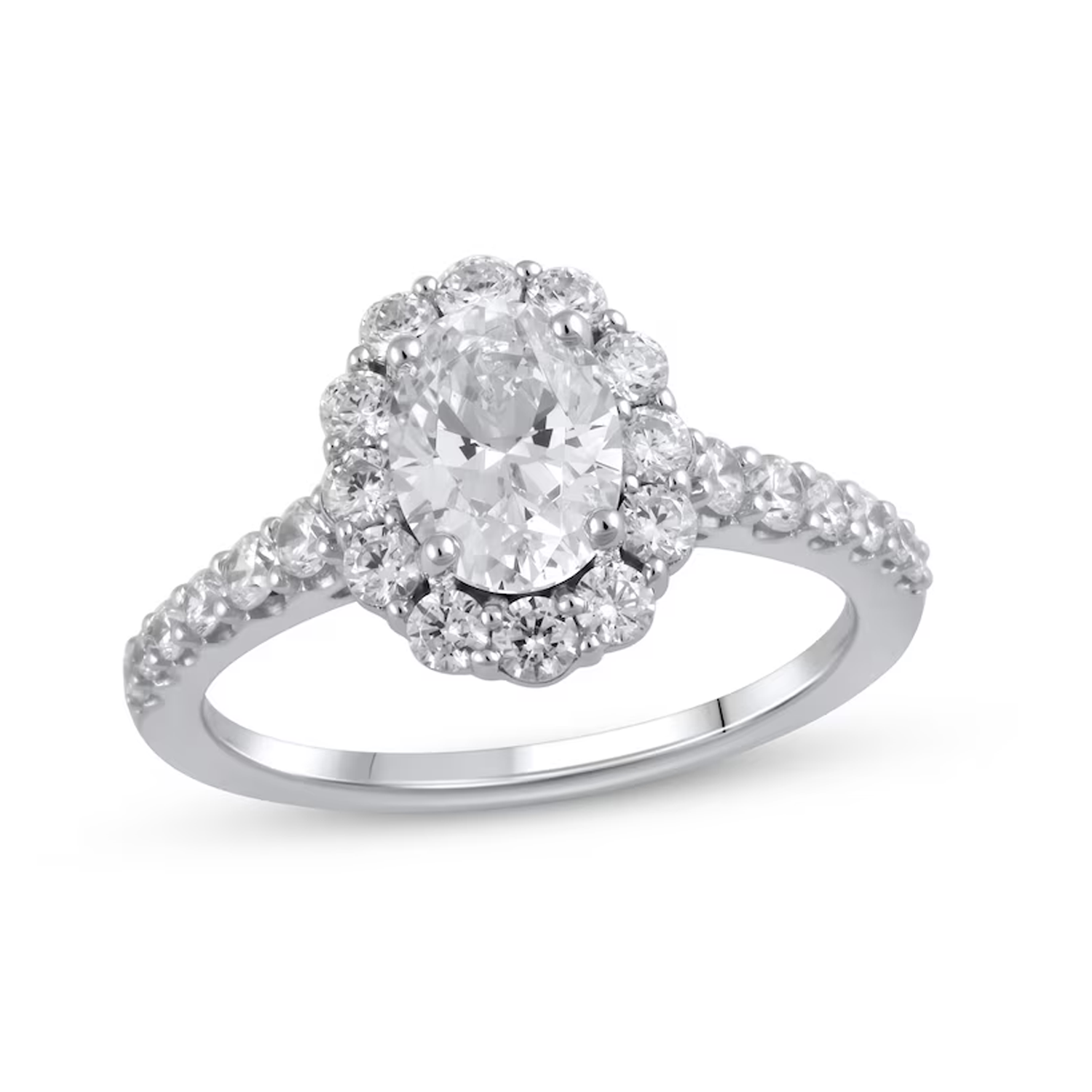 14K White Gold 1 to 3.5 CT. T.W Oval Lab Created Diamond Engagement Ring D VVS1-VS1 Clarity 3EX IGI Certified