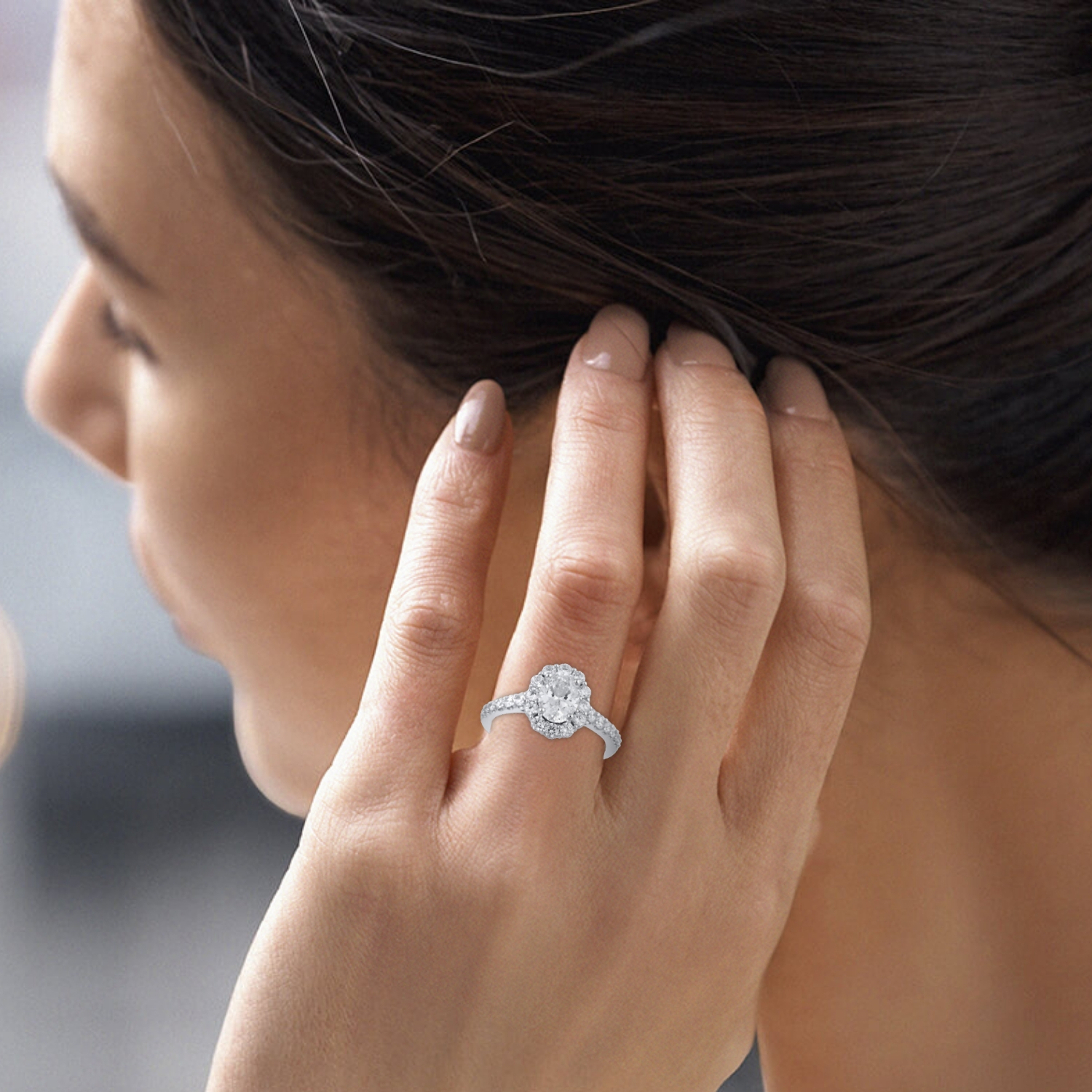 14K White Gold 1 to 3.5 CT. T.W Oval Lab Created Diamond Engagement Ring D VVS1-VS1 Clarity 3EX IGI Certified