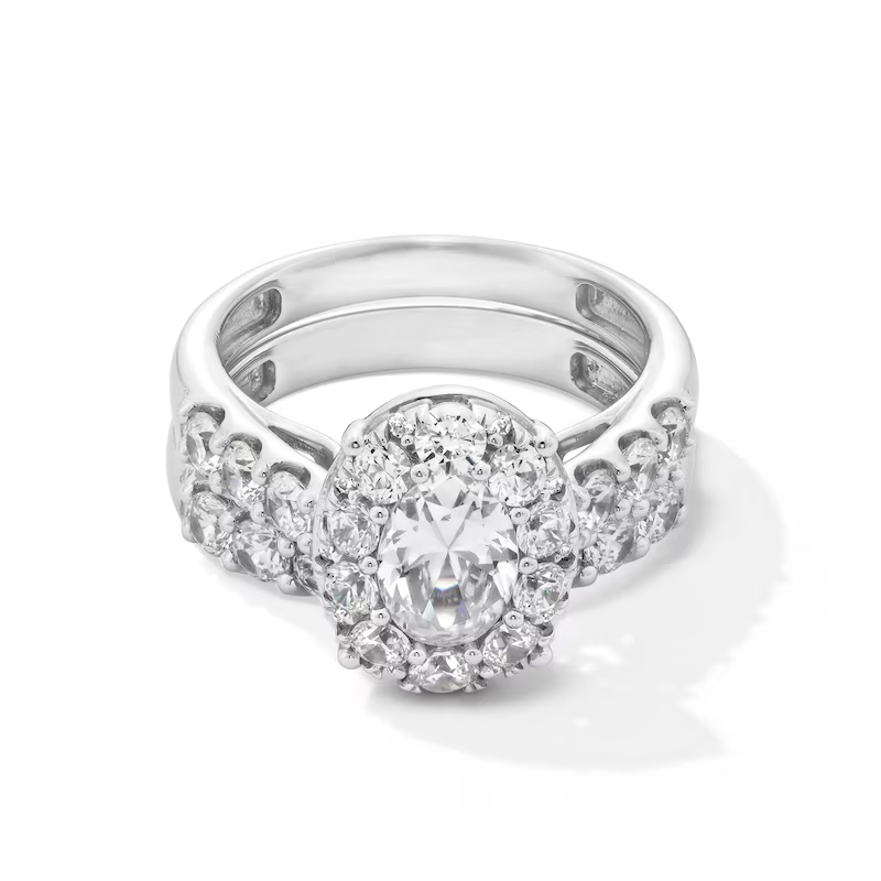 14K White Gold 2.25 to 4.75 CT.T.W. Oval Lab Created Diamond Frame Wedding Ring D VVS1 3EX IGI Certified