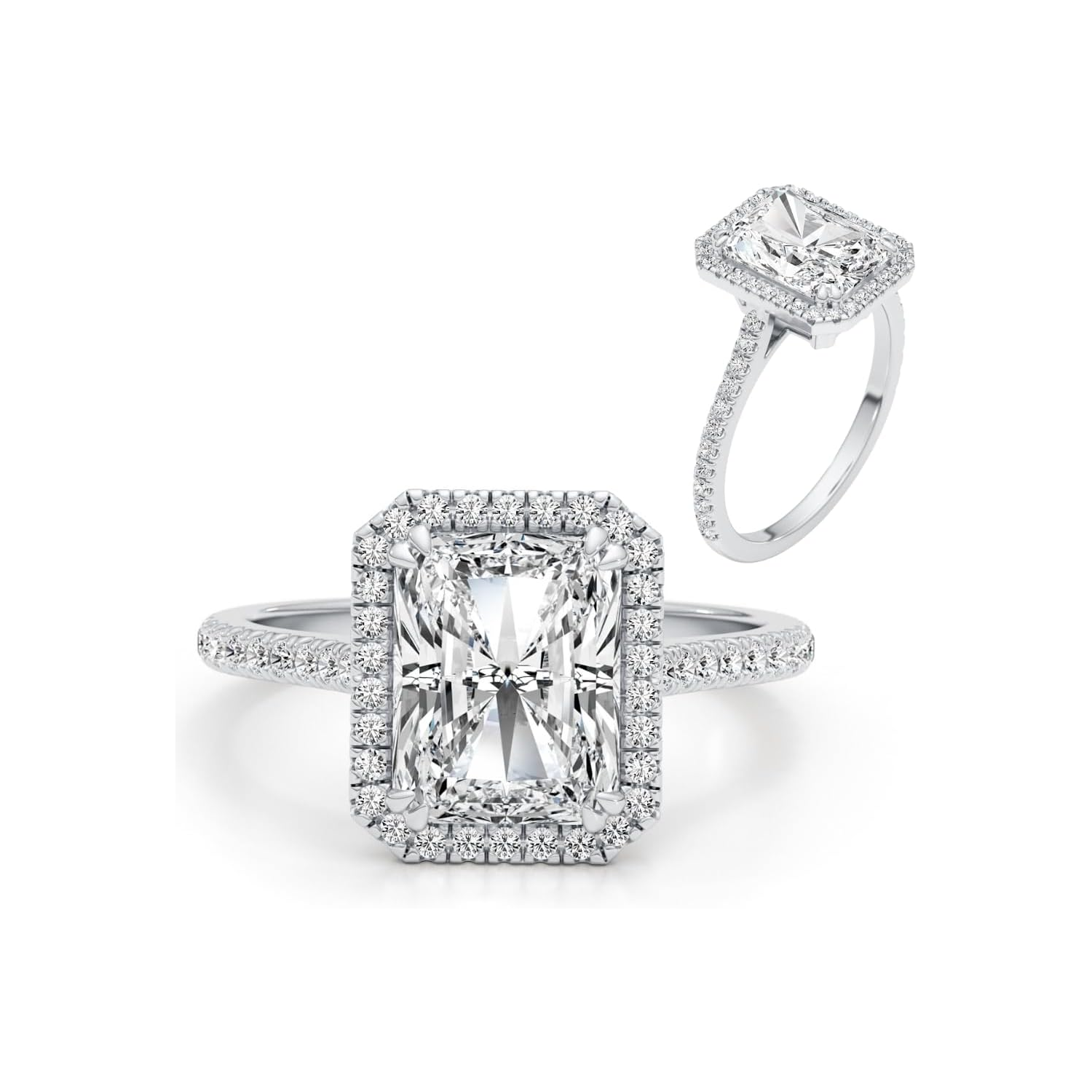 14K White Gold 3CT Princess Cut Lab Created Diamond Custom Engagement Ring D Color VVS1-VS1 Clarity 3EX IGI Certified