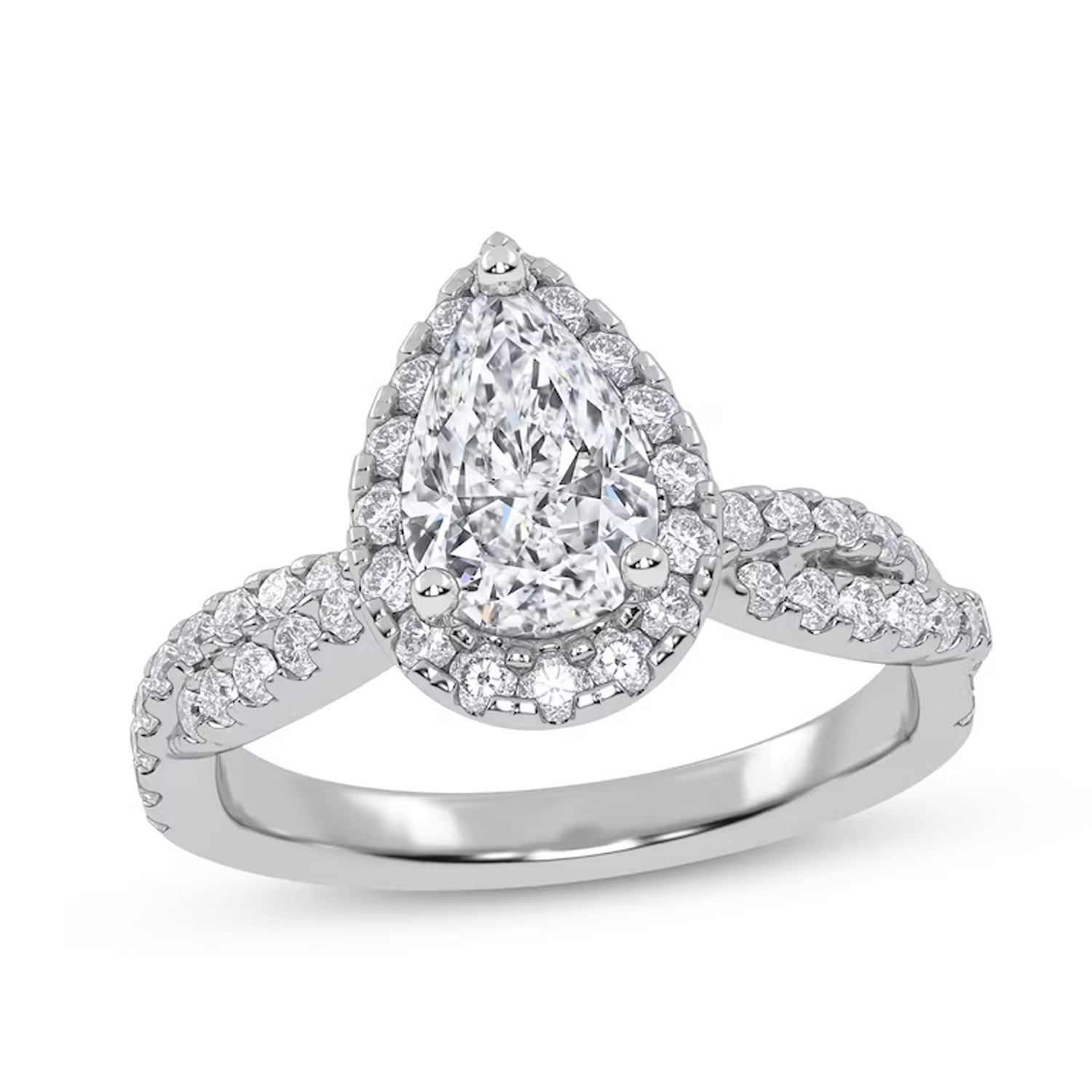 14K White Gold 1.25 to 3.75 CT. T.W. Pear Cut Lab Created Diamond Custom Engagement Ring VVS1-VS1 Clarity 3EX IGI Certified