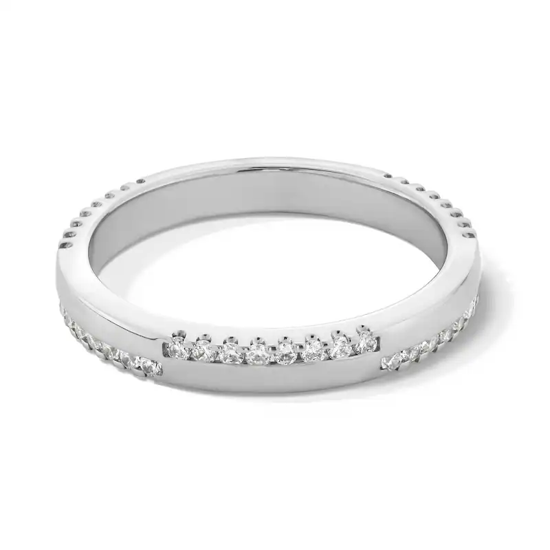 14K White Gold 0.25 CT.T.W. Round Diamond Alternating Double Row Stackable Anniversary Band I Color I2 Clarity 3EX