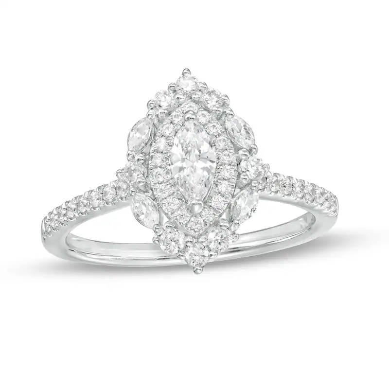 14K White Gold 1 to 3.5 CT. T.W Marquise Shaped Lab Created Diamond Engagement Ring D VVS1 Clarity 3EX IGI Certified
