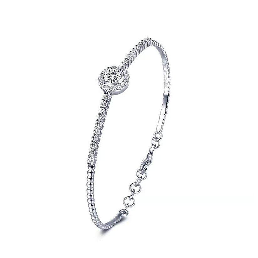 14K White Gold 0.75CT Moissanite Plain Bangle Bracelet