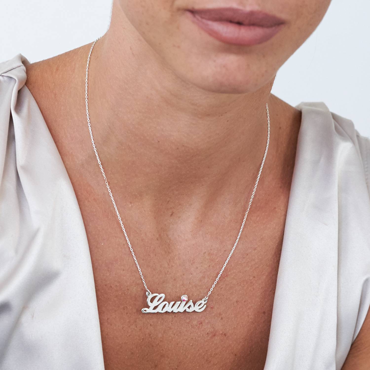 14k White Gold and Birthstone Necklace