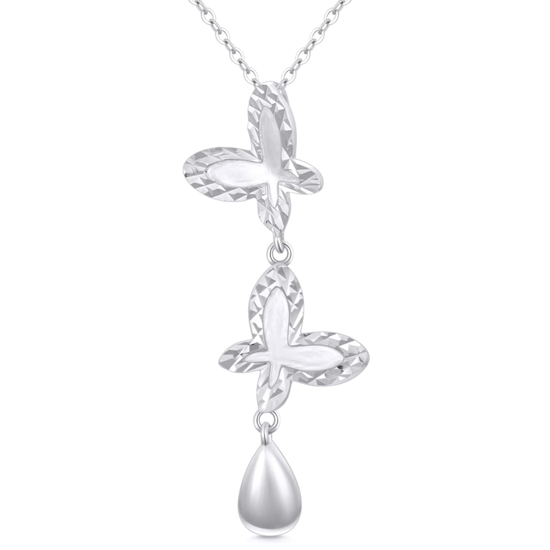 14K White Gold Cubic Zirconia Butterfly Non-adjustable Y-Necklace for Women