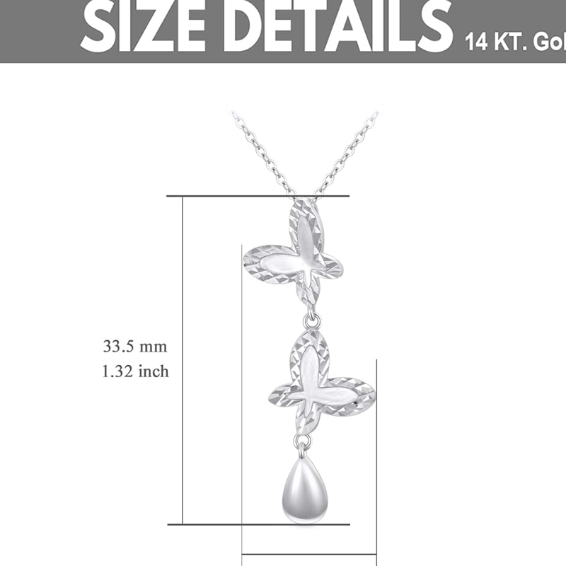 14K White Gold Cubic Zirconia Butterfly Non-adjustable Y-Necklace for Women