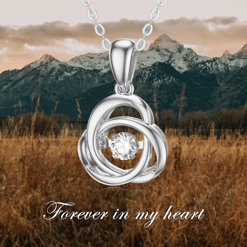 14K White Gold Circular Shaped Moissanite Celtic Knot Pendant Necklace