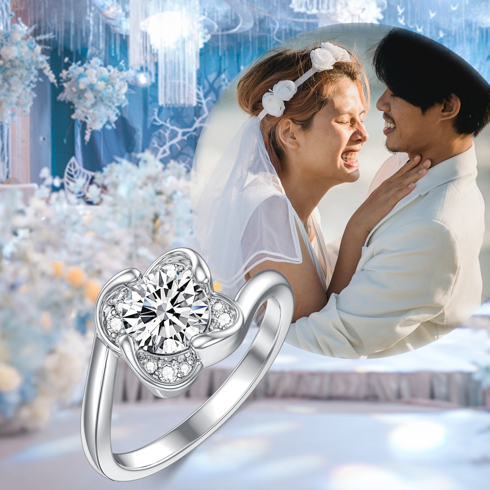 14K White Gold round Shaped Moissanite Engagement Ring