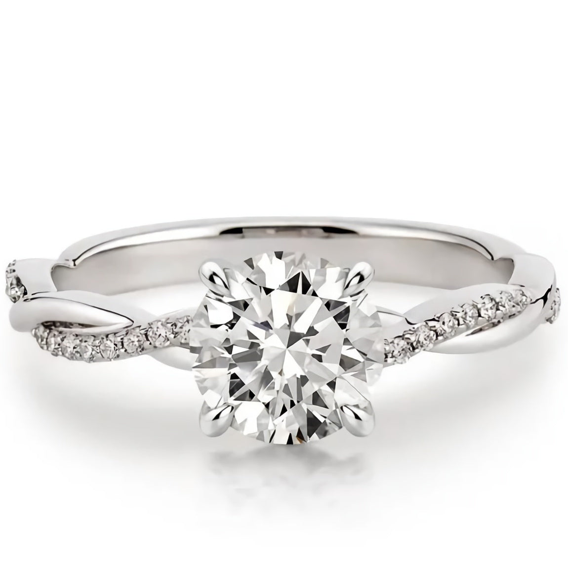 14K White Gold Round Cut Moissanite Round Engagement Ring