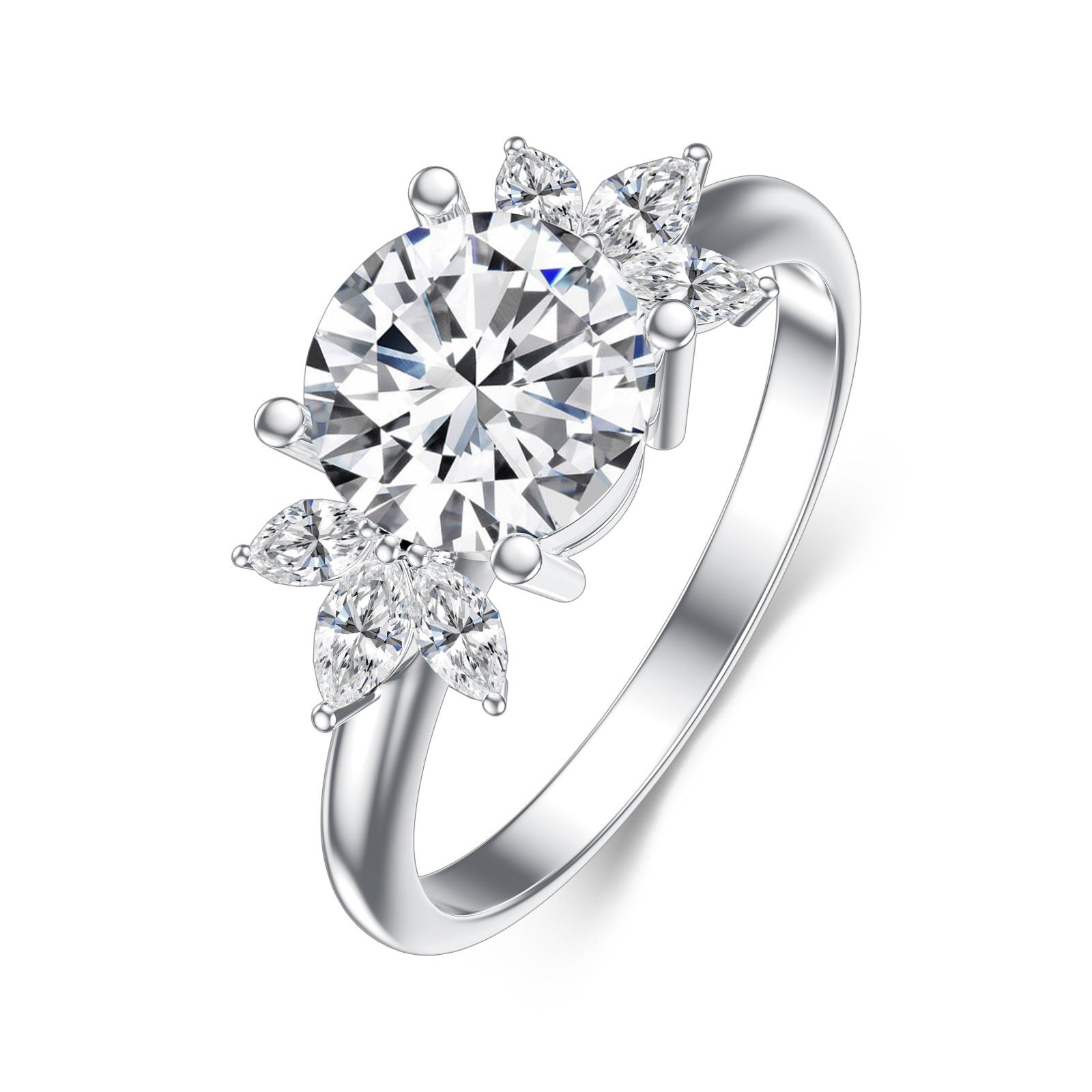 14K White Gold Round Shaped Moissanite Wedding Ring