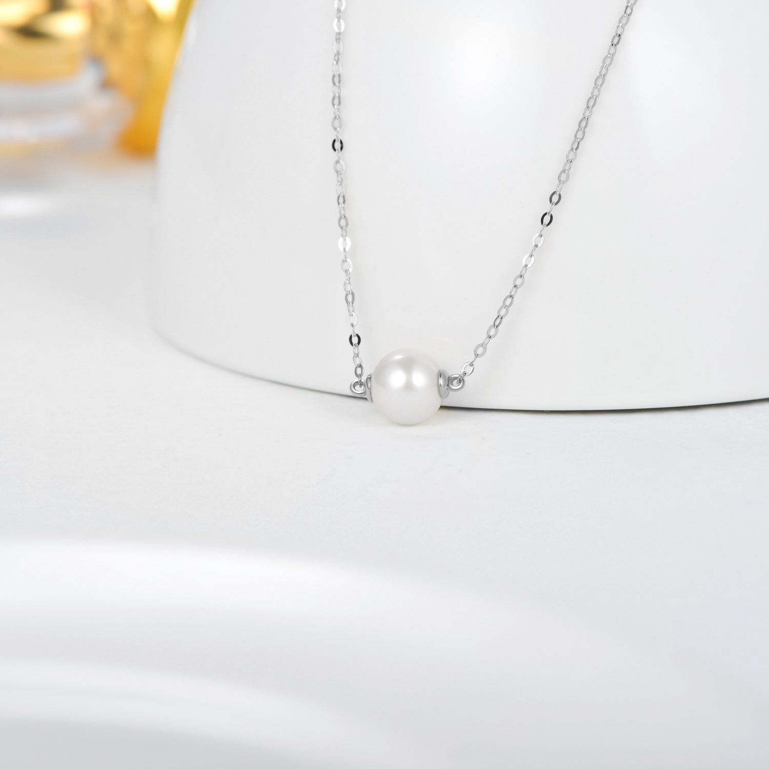 14K White Gold Circular Shaped Pearl Pendant Necklace