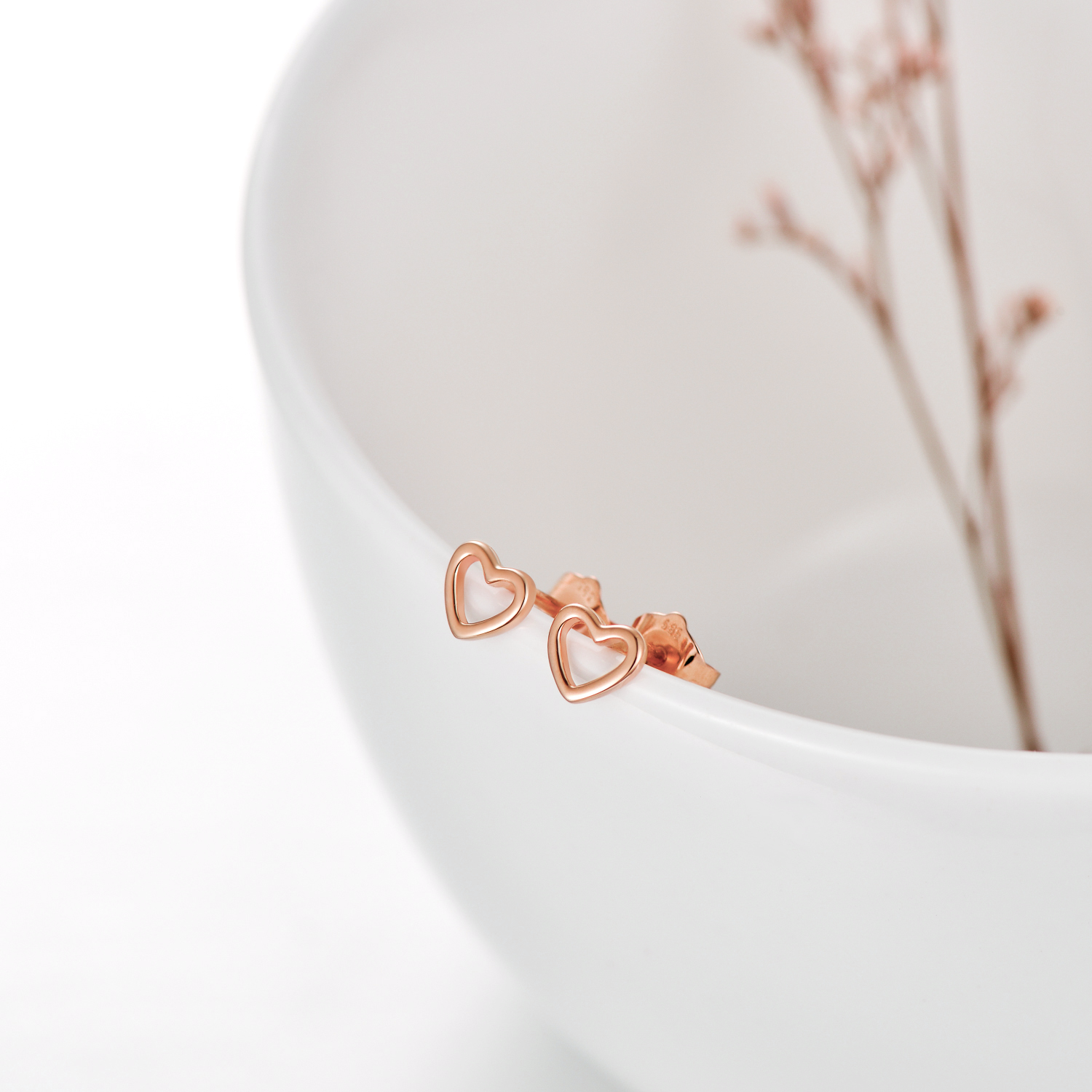 14K Rose Gold Heart Stud Earrings For Women Mom