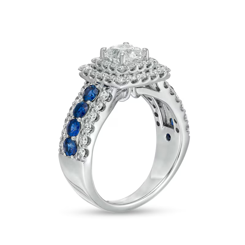 14K White Gold 2 CT.T.W. Cushion Lab Created Diamond & Sapphire Custom Engagement Ring D VVS1-VS1 IGI Certified