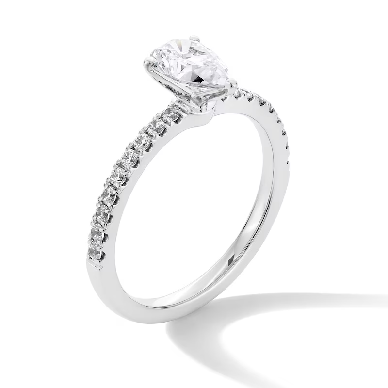 14K White Gold 1 to 3.5 CT.T.W. Pear Cut Lab Created Diamond Custom Engagement Ring 3EX IGI Certified