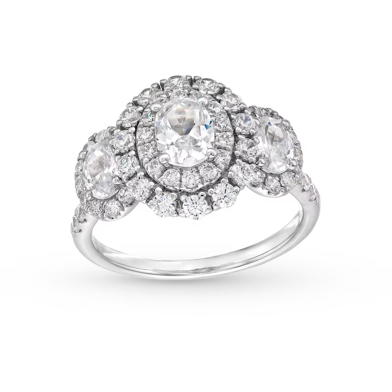 14K White Gold 2 to 4.5 CT.T.W. Oval & Round Lab Created Diamond Double Frame Engagement Band D-VVS1 3EX IGI Certified