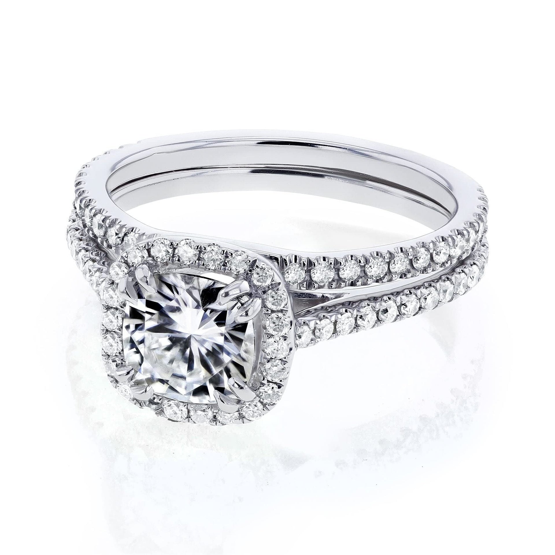 14K White Gold 2 CT Princess Cut Moissanite Personalized Engraving Wedding Ring