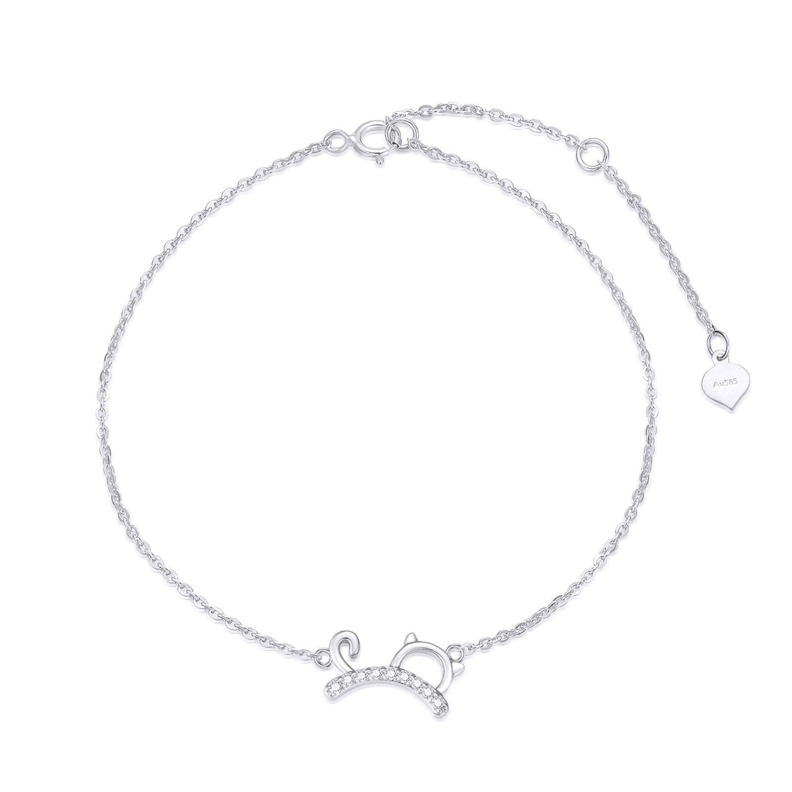 14K White Gold Diamond Cat Charm Bracelet