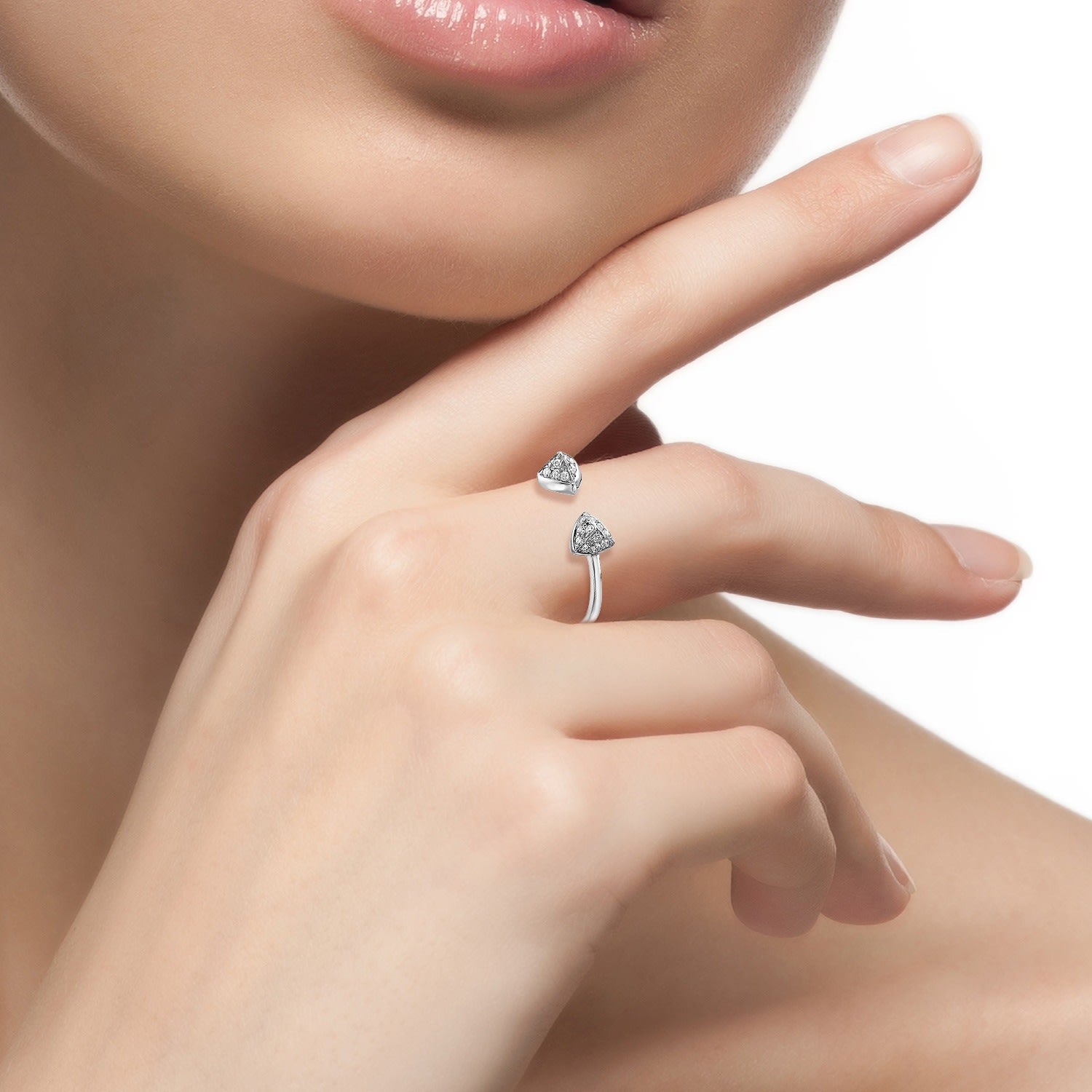 14K White Gold Diamond Pyramid Bypass Ring