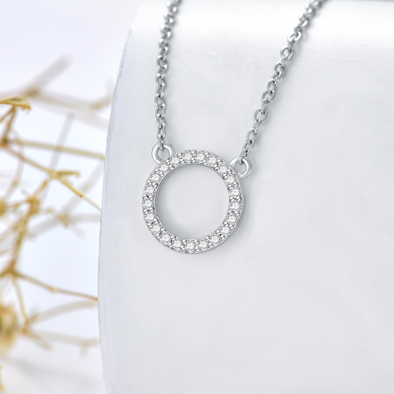 Sterling Silver Diamond Round Necklace for Women