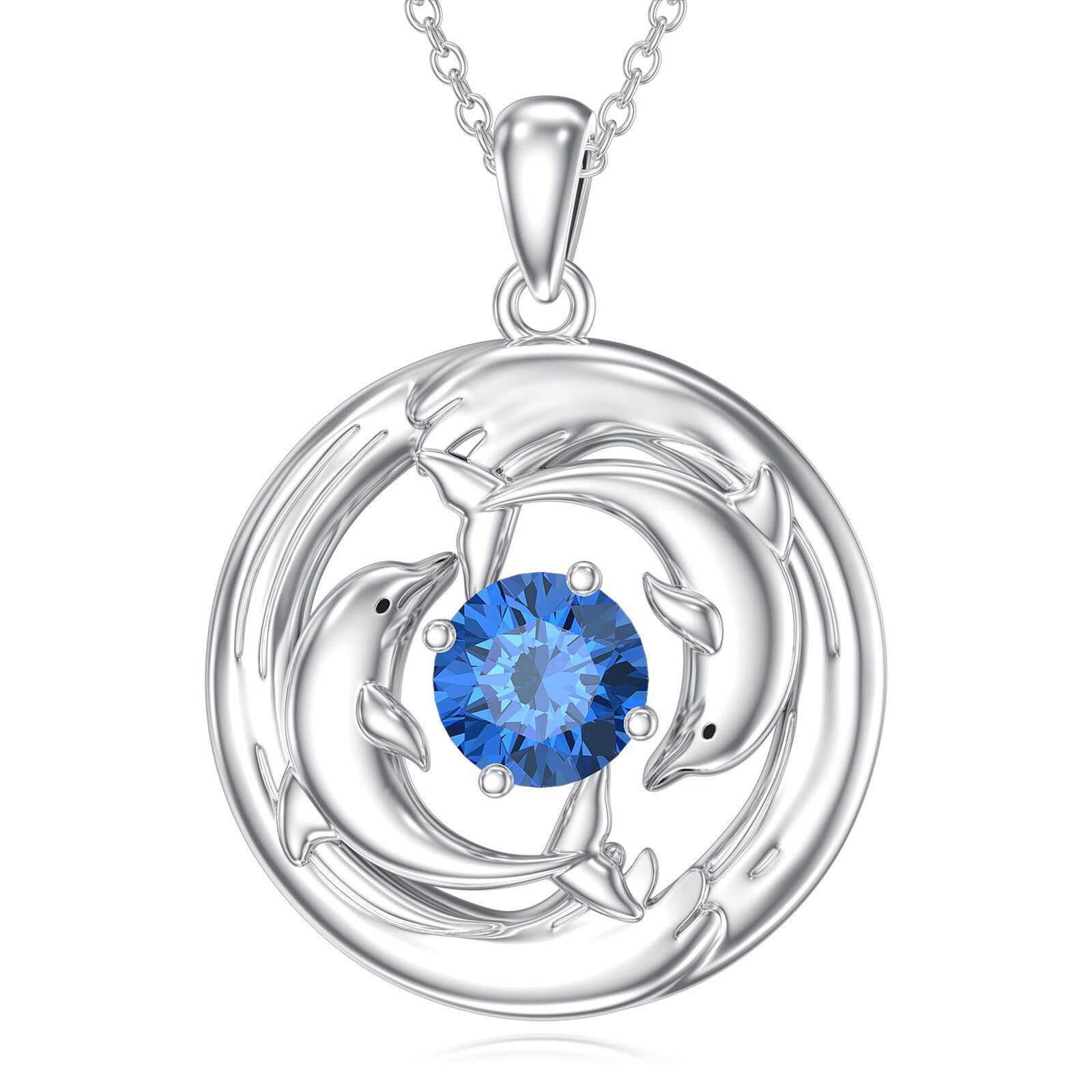 14K White Gold Cubic Zirconia Dolphin Pendant Necklace