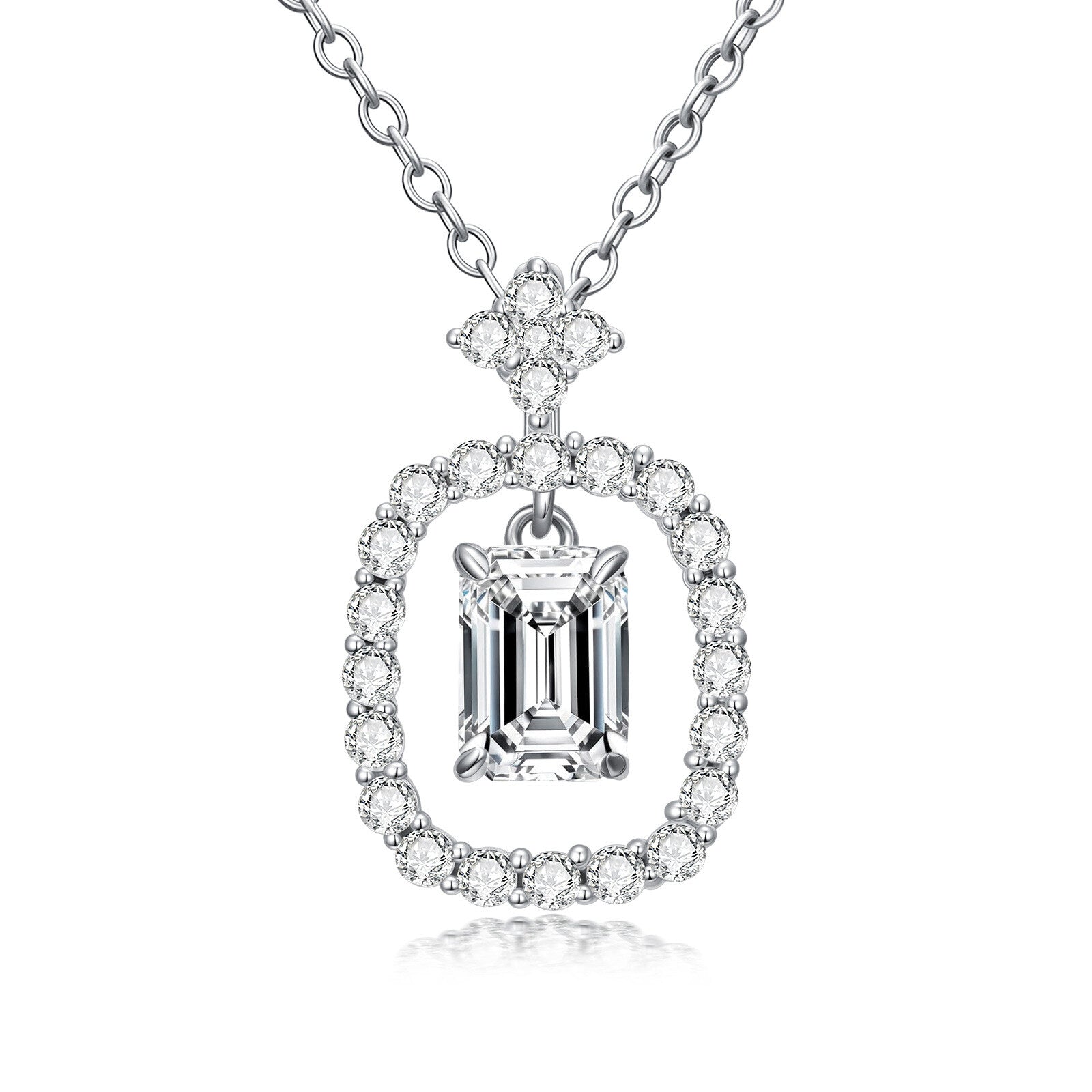 14K White Gold Emerald Cut Moissanite Pendant Necklace