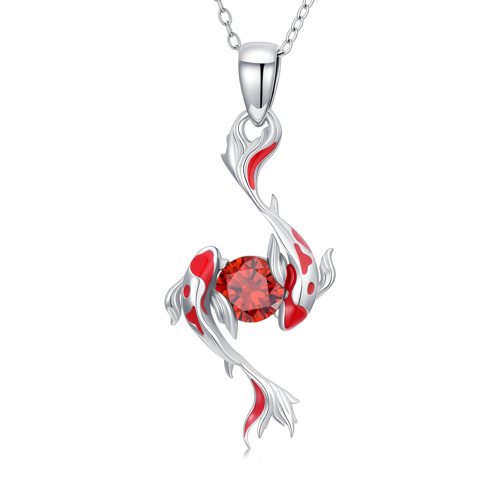 14K White Gold Cubic Zirconia Fish Pendant Necklace