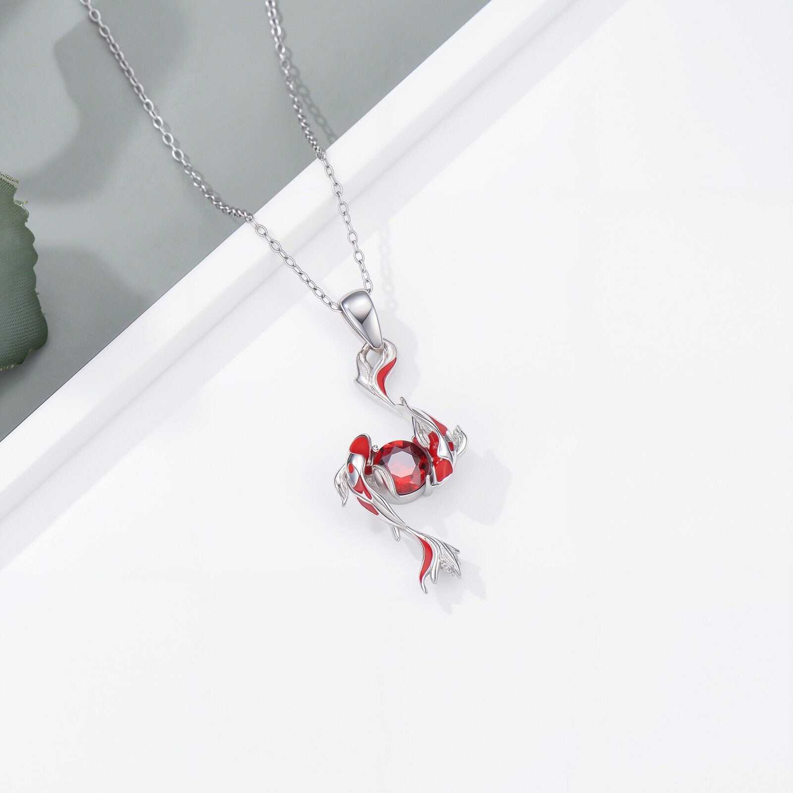 14K White Gold Cubic Zirconia Fish Pendant Necklace