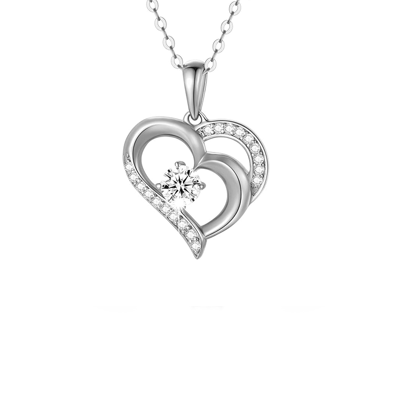 14K White Gold Cubic Zirconia Heart Metal Choker Necklace