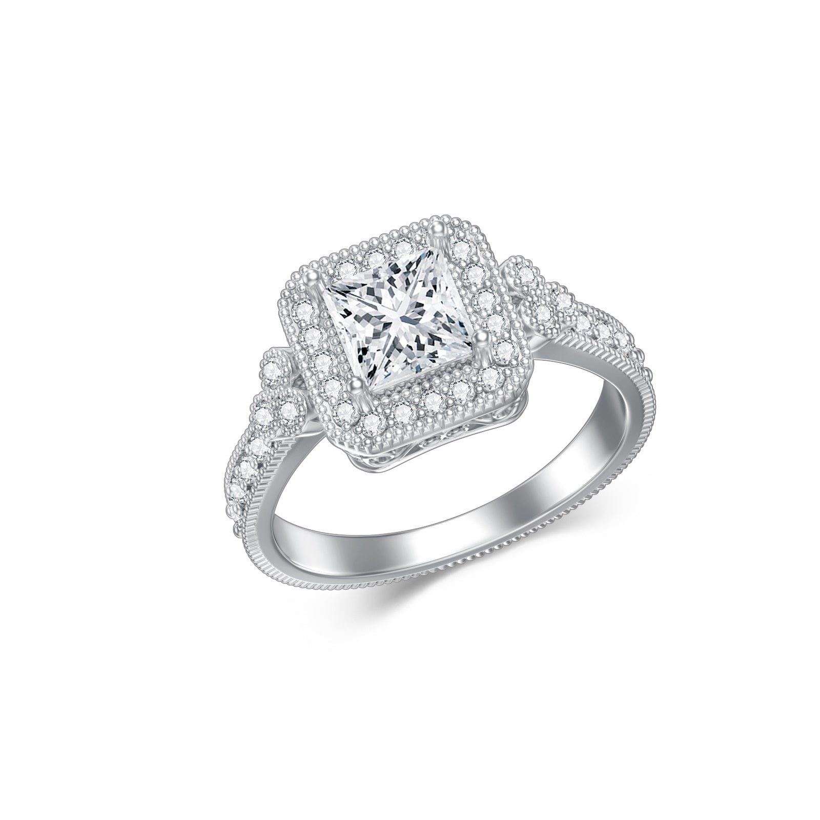 14K White Gold Lab Created Diamond & Moissanite Custom Square Engagement Ring 3EX IGI Certified