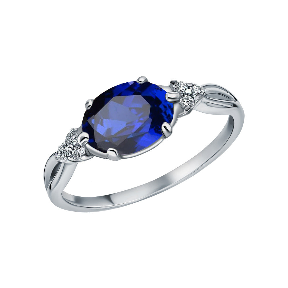 14K White Gold Moissanite & Lab Created Sapphire Wedding Ring