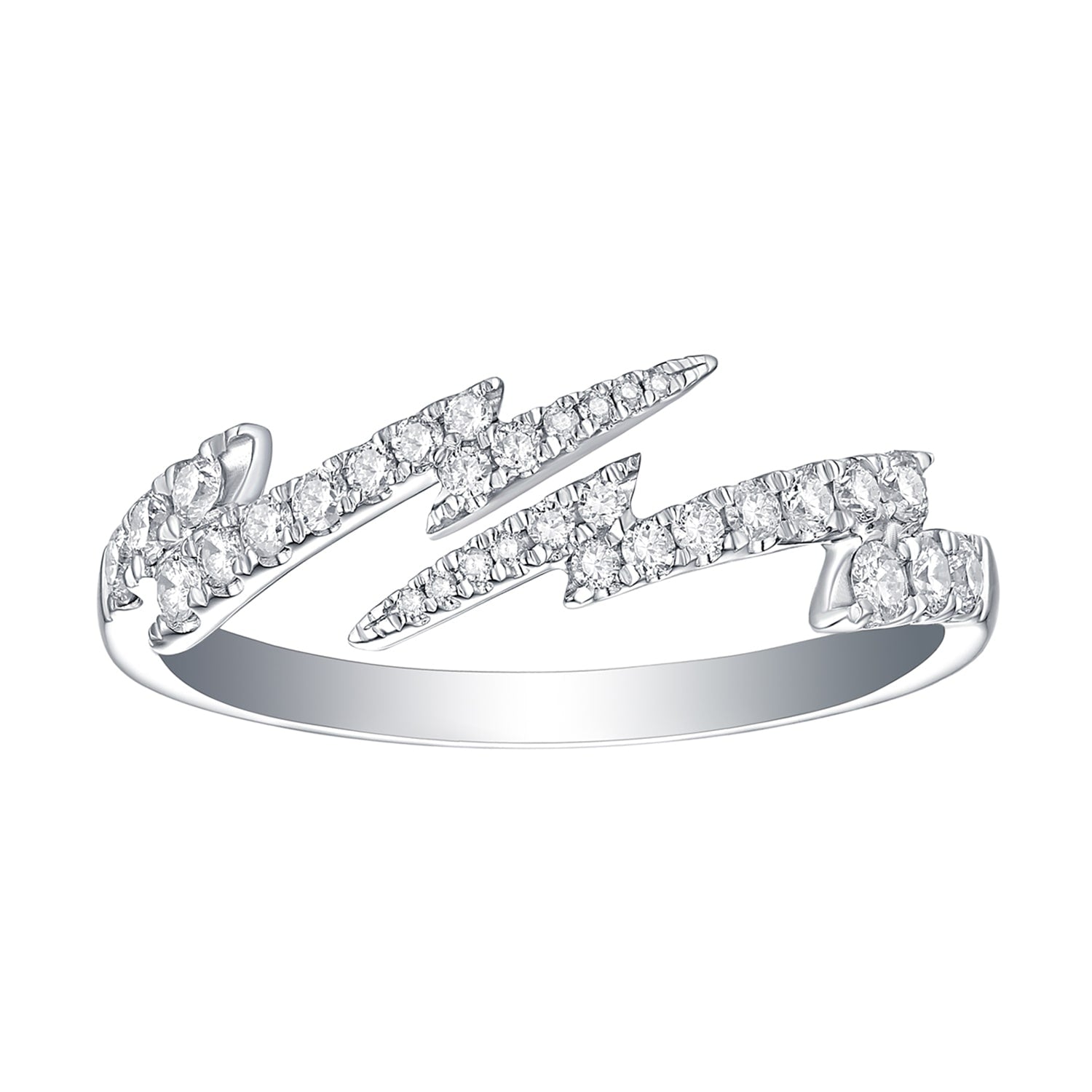 14K White Gold Lightning Bolt Band Ring With Diamond Accents